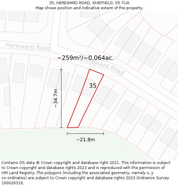 35, HEREWARD ROAD, SHEFFIELD, S5 7UA: Plot and title map