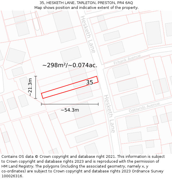35, HESKETH LANE, TARLETON, PRESTON, PR4 6AQ: Plot and title map