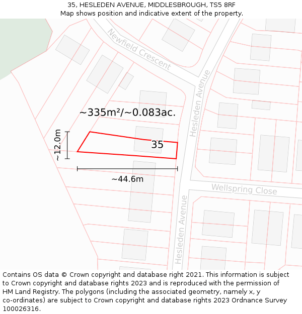 35, HESLEDEN AVENUE, MIDDLESBROUGH, TS5 8RF: Plot and title map