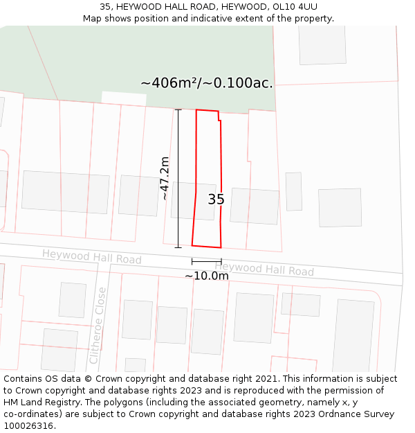 35, HEYWOOD HALL ROAD, HEYWOOD, OL10 4UU: Plot and title map