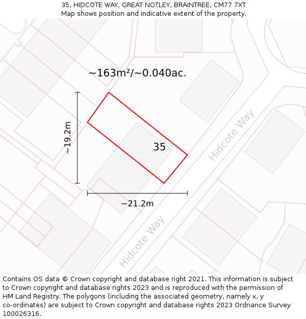 35, HIDCOTE WAY, GREAT NOTLEY, BRAINTREE, CM77 7XT: Plot and title map