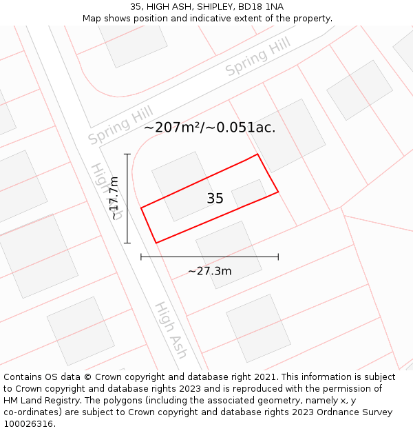 35, HIGH ASH, SHIPLEY, BD18 1NA: Plot and title map