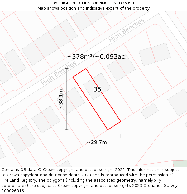 35, HIGH BEECHES, ORPINGTON, BR6 6EE: Plot and title map