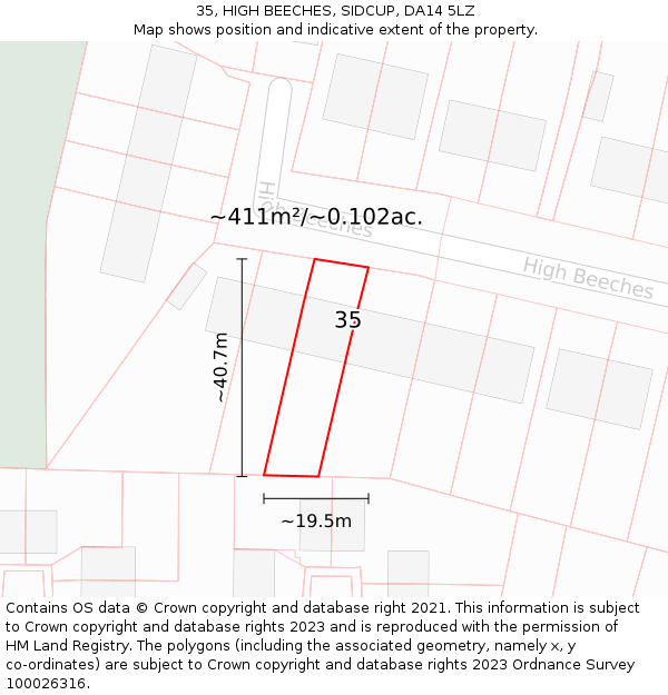 35, HIGH BEECHES, SIDCUP, DA14 5LZ: Plot and title map