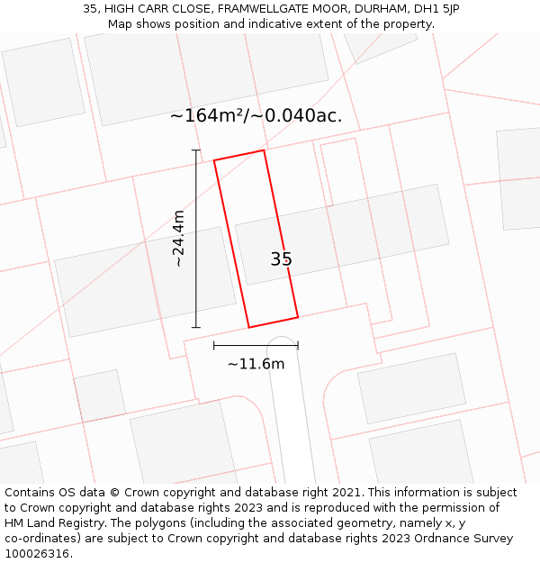 35, HIGH CARR CLOSE, FRAMWELLGATE MOOR, DURHAM, DH1 5JP: Plot and title map