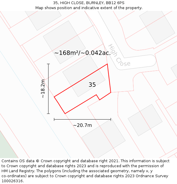 35, HIGH CLOSE, BURNLEY, BB12 6PS: Plot and title map