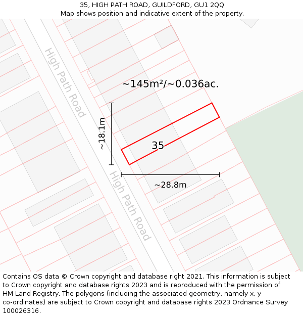 35, HIGH PATH ROAD, GUILDFORD, GU1 2QQ: Plot and title map