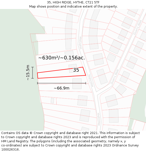 35, HIGH RIDGE, HYTHE, CT21 5TF: Plot and title map