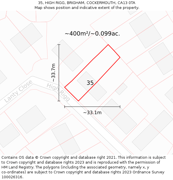 35, HIGH RIGG, BRIGHAM, COCKERMOUTH, CA13 0TA: Plot and title map