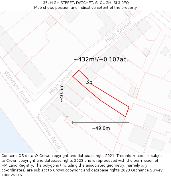 35, HIGH STREET, DATCHET, SLOUGH, SL3 9EQ: Plot and title map