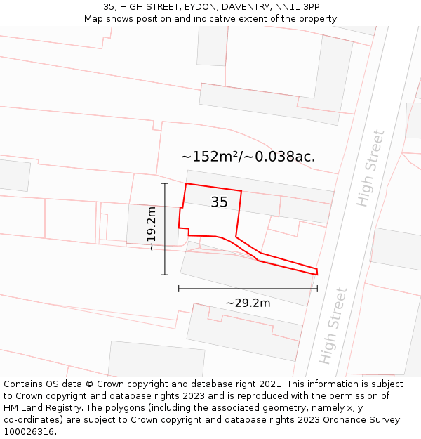 35, HIGH STREET, EYDON, DAVENTRY, NN11 3PP: Plot and title map