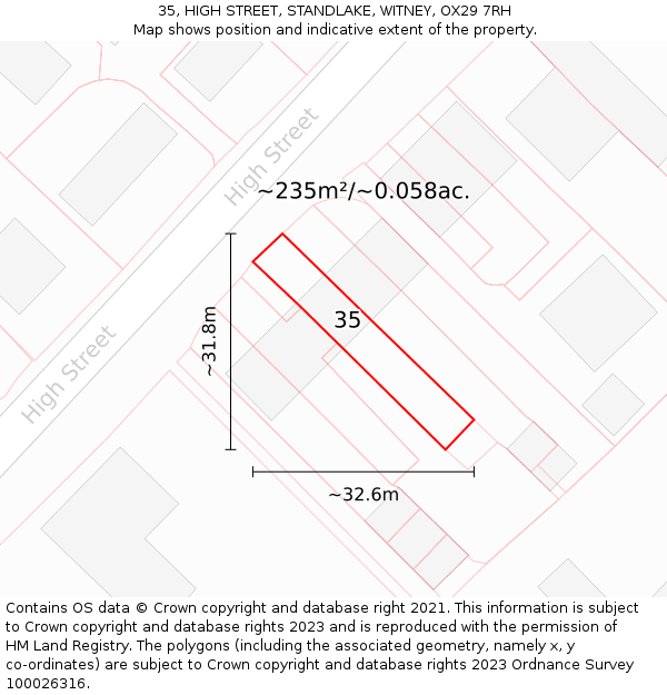 35, HIGH STREET, STANDLAKE, WITNEY, OX29 7RH: Plot and title map