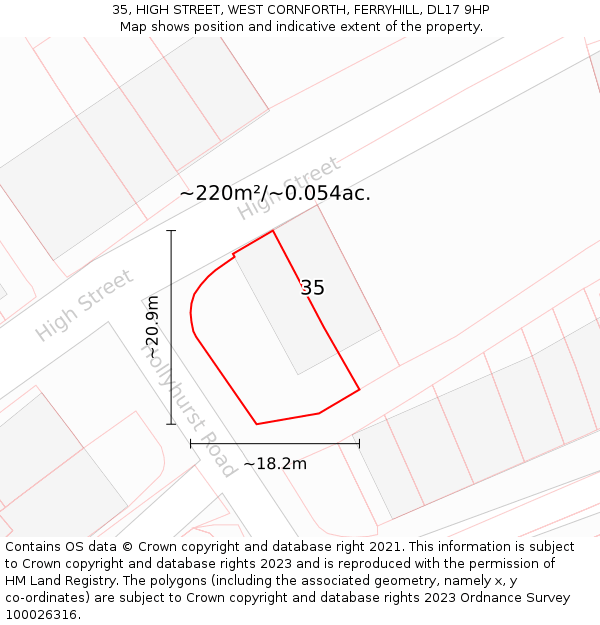 35, HIGH STREET, WEST CORNFORTH, FERRYHILL, DL17 9HP: Plot and title map