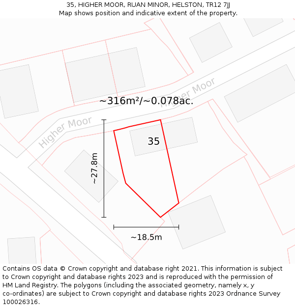 35, HIGHER MOOR, RUAN MINOR, HELSTON, TR12 7JJ: Plot and title map