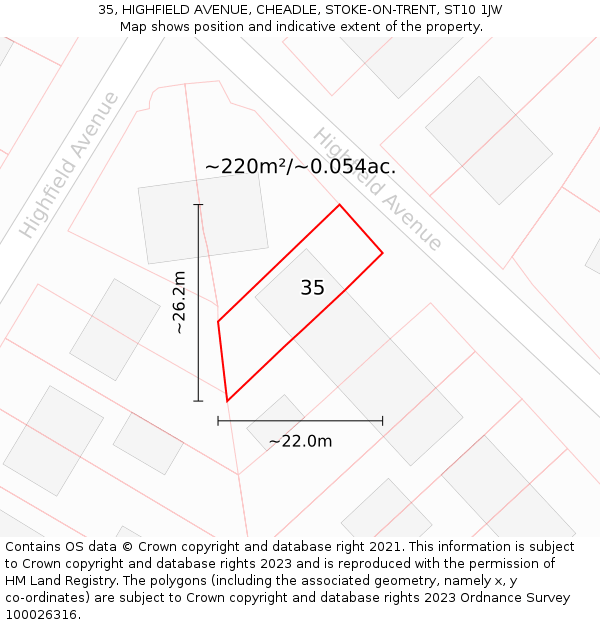 35, HIGHFIELD AVENUE, CHEADLE, STOKE-ON-TRENT, ST10 1JW: Plot and title map