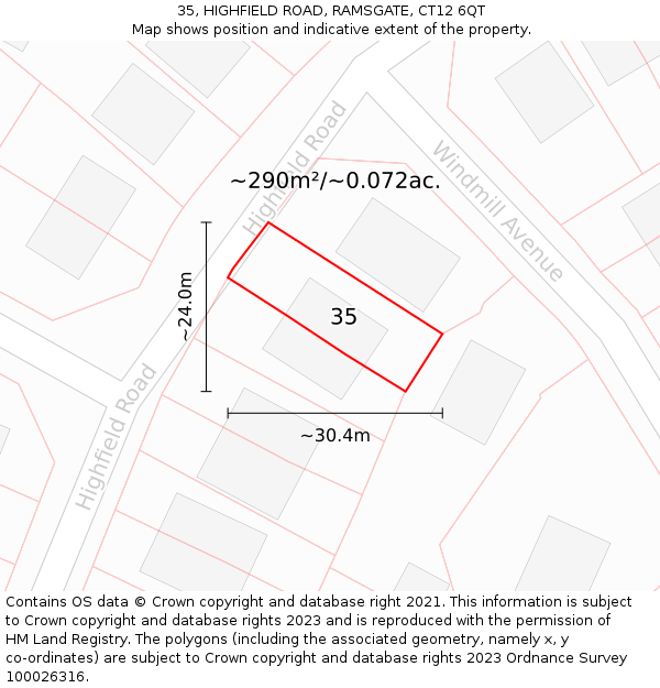 35, HIGHFIELD ROAD, RAMSGATE, CT12 6QT: Plot and title map