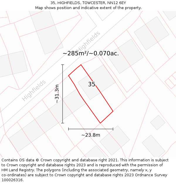 35, HIGHFIELDS, TOWCESTER, NN12 6EY: Plot and title map