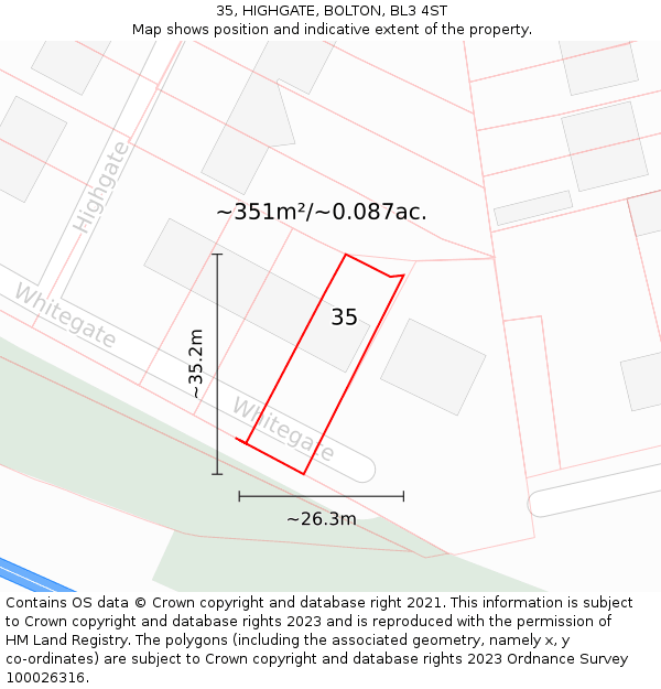 35, HIGHGATE, BOLTON, BL3 4ST: Plot and title map