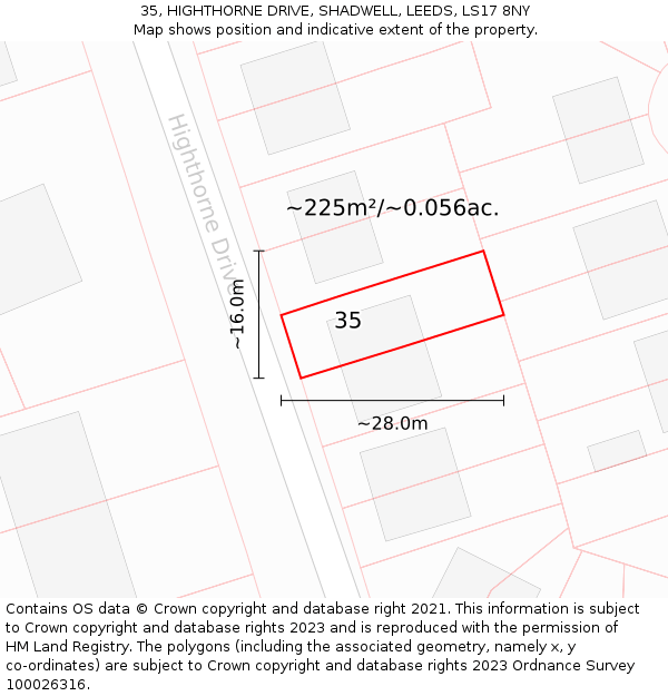 35, HIGHTHORNE DRIVE, SHADWELL, LEEDS, LS17 8NY: Plot and title map