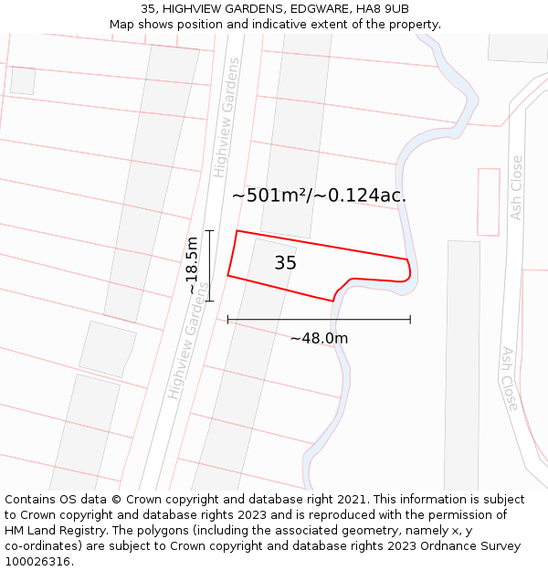 35, HIGHVIEW GARDENS, EDGWARE, HA8 9UB: Plot and title map