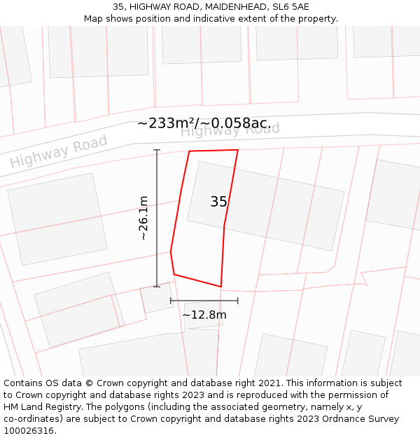 35, HIGHWAY ROAD, MAIDENHEAD, SL6 5AE: Plot and title map