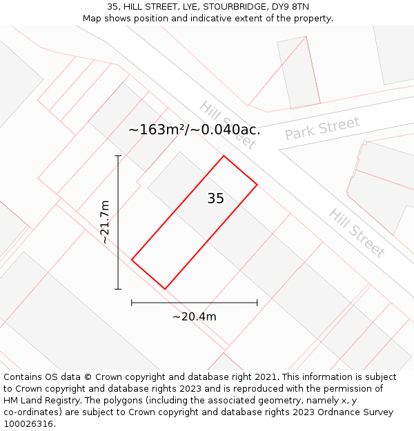 35, HILL STREET, LYE, STOURBRIDGE, DY9 8TN: Plot and title map