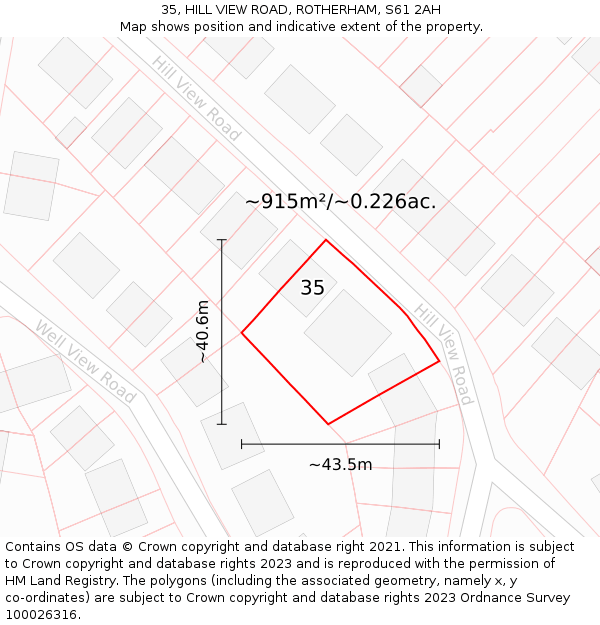 35, HILL VIEW ROAD, ROTHERHAM, S61 2AH: Plot and title map