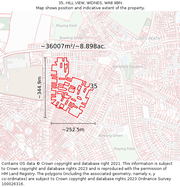 35, HILL VIEW, WIDNES, WA8 9BN: Plot and title map