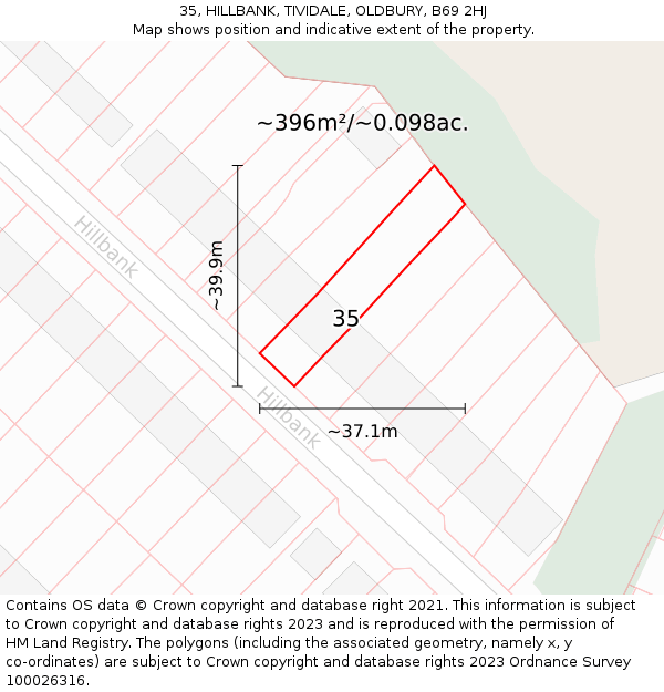35, HILLBANK, TIVIDALE, OLDBURY, B69 2HJ: Plot and title map