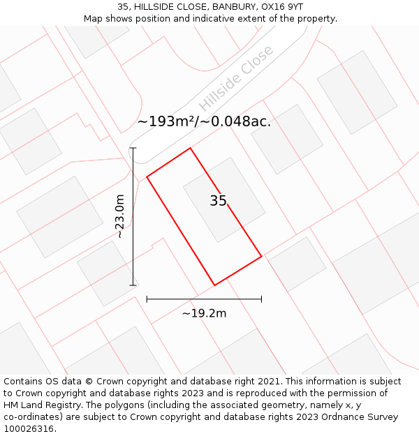 35, HILLSIDE CLOSE, BANBURY, OX16 9YT: Plot and title map