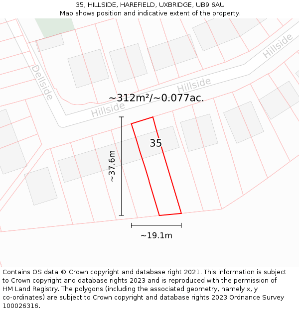 35, HILLSIDE, HAREFIELD, UXBRIDGE, UB9 6AU: Plot and title map