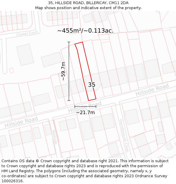 35, HILLSIDE ROAD, BILLERICAY, CM11 2DA: Plot and title map