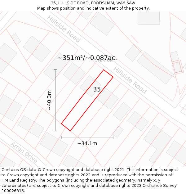 35, HILLSIDE ROAD, FRODSHAM, WA6 6AW: Plot and title map