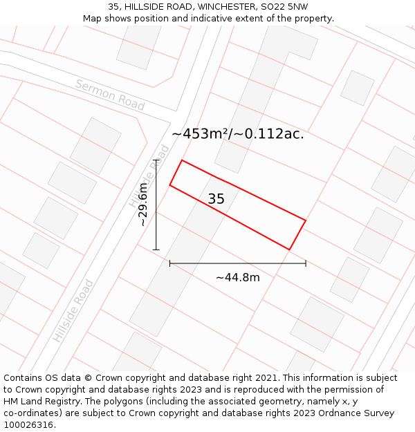 35, HILLSIDE ROAD, WINCHESTER, SO22 5NW: Plot and title map