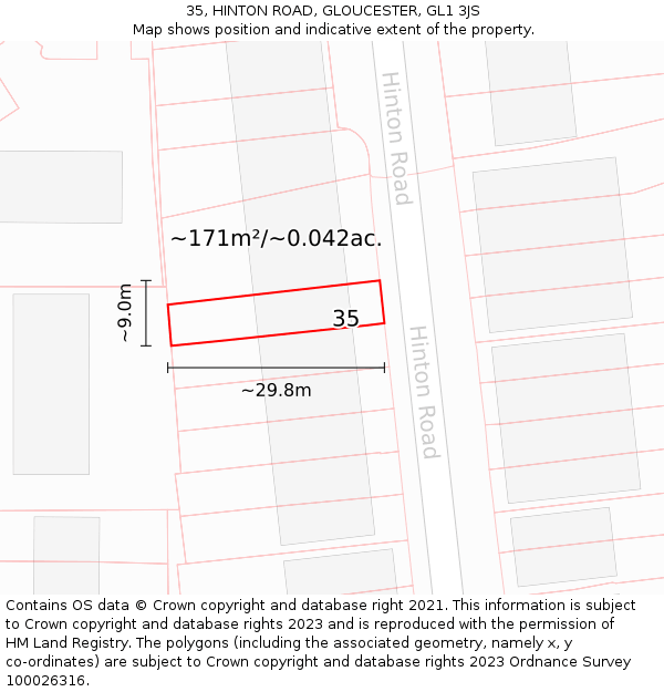35, HINTON ROAD, GLOUCESTER, GL1 3JS: Plot and title map