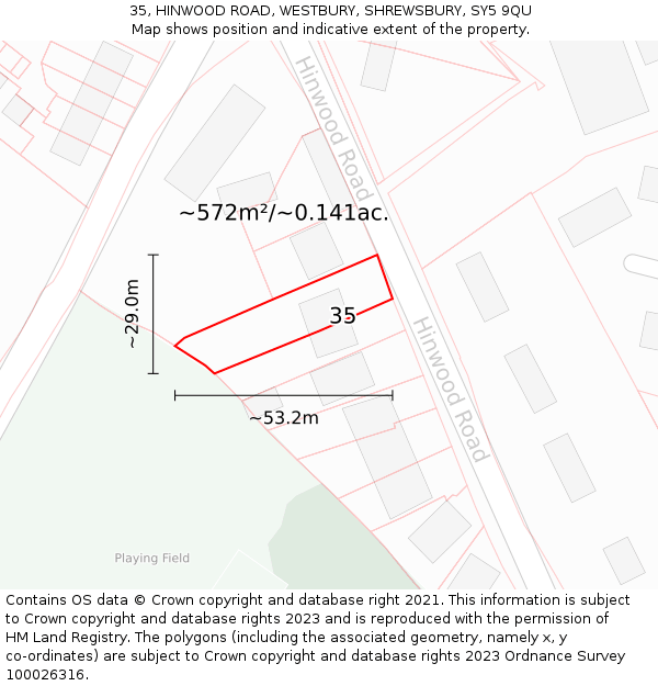 35, HINWOOD ROAD, WESTBURY, SHREWSBURY, SY5 9QU: Plot and title map