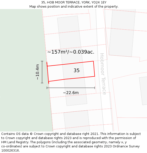 35, HOB MOOR TERRACE, YORK, YO24 1EY: Plot and title map