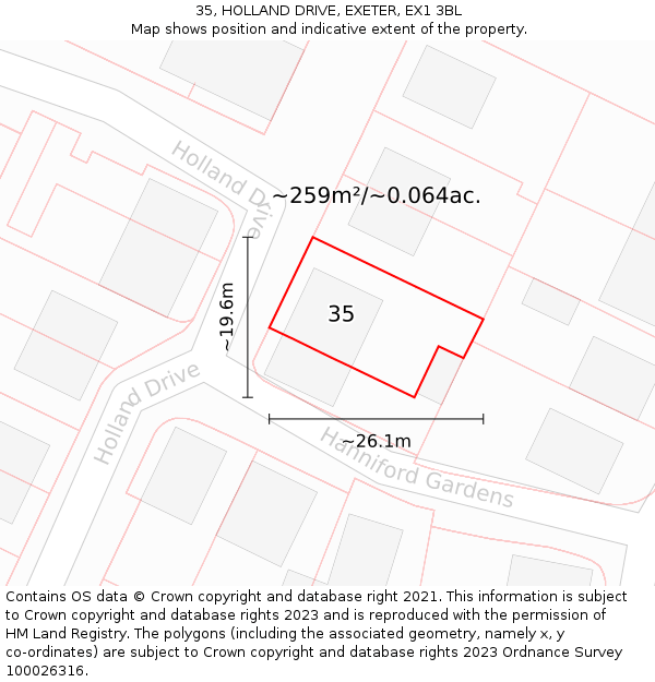 35, HOLLAND DRIVE, EXETER, EX1 3BL: Plot and title map