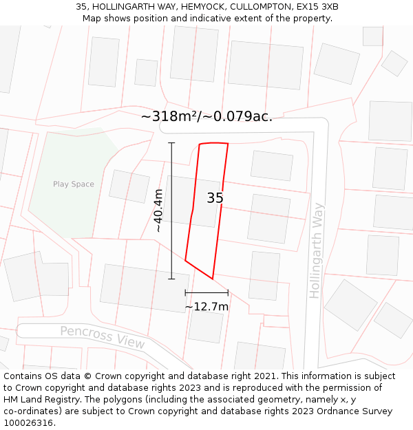35, HOLLINGARTH WAY, HEMYOCK, CULLOMPTON, EX15 3XB: Plot and title map