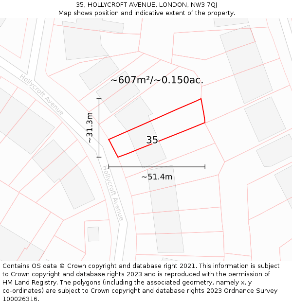35, HOLLYCROFT AVENUE, LONDON, NW3 7QJ: Plot and title map
