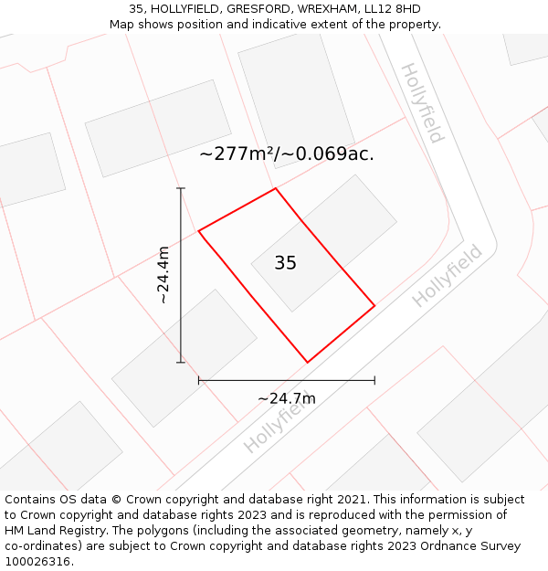 35, HOLLYFIELD, GRESFORD, WREXHAM, LL12 8HD: Plot and title map