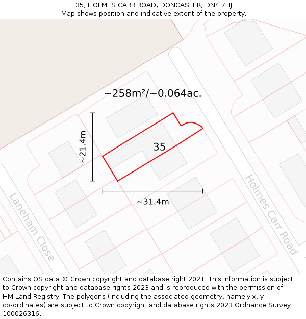 35, HOLMES CARR ROAD, DONCASTER, DN4 7HJ: Plot and title map