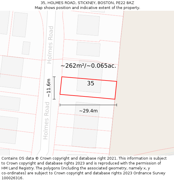 35, HOLMES ROAD, STICKNEY, BOSTON, PE22 8AZ: Plot and title map