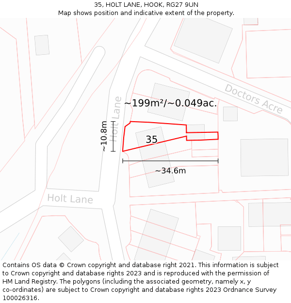 35, HOLT LANE, HOOK, RG27 9UN: Plot and title map