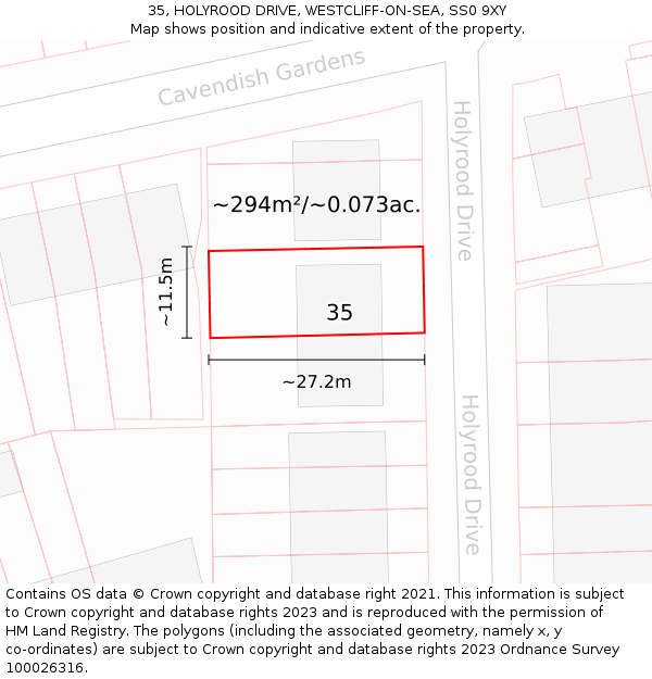 35, HOLYROOD DRIVE, WESTCLIFF-ON-SEA, SS0 9XY: Plot and title map