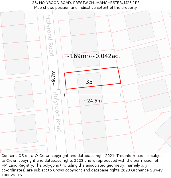 35, HOLYROOD ROAD, PRESTWICH, MANCHESTER, M25 1PE: Plot and title map