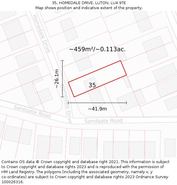 35, HOMEDALE DRIVE, LUTON, LU4 9TE: Plot and title map