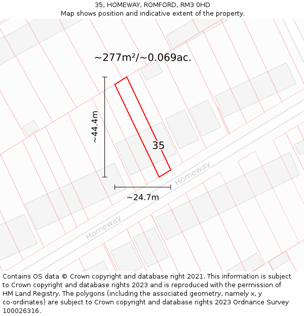 35, HOMEWAY, ROMFORD, RM3 0HD: Plot and title map