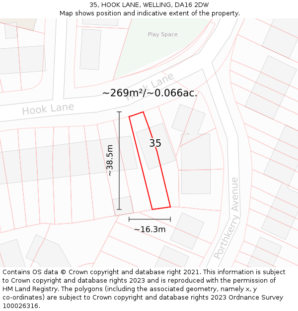 35, HOOK LANE, WELLING, DA16 2DW: Plot and title map