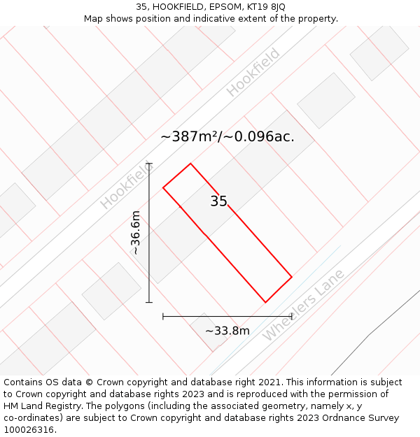 35, HOOKFIELD, EPSOM, KT19 8JQ: Plot and title map